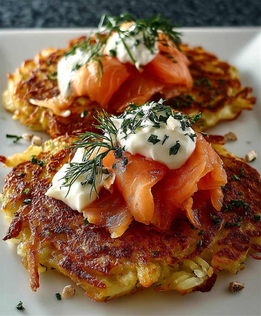 Potato pancakes salmon creme fraiche