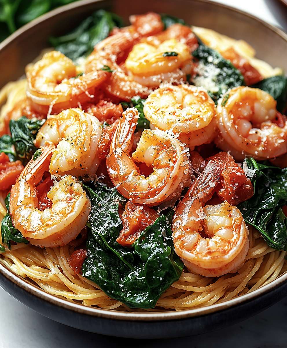 Shrimp pasta tomato spinach