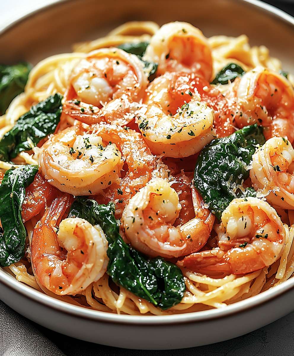 Shrimp pasta tomato spinach
