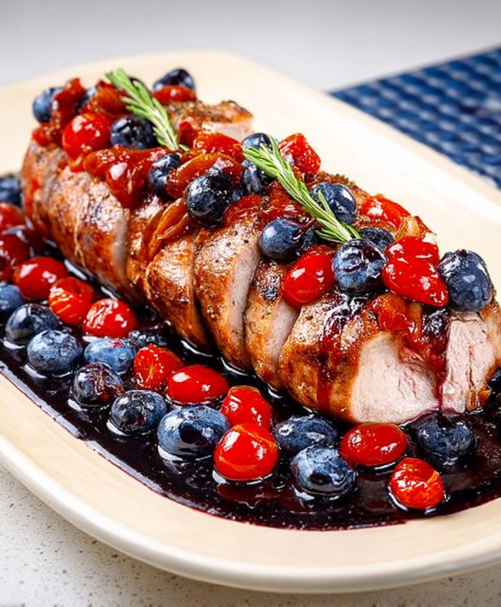 Grilled pork blueberry sauce