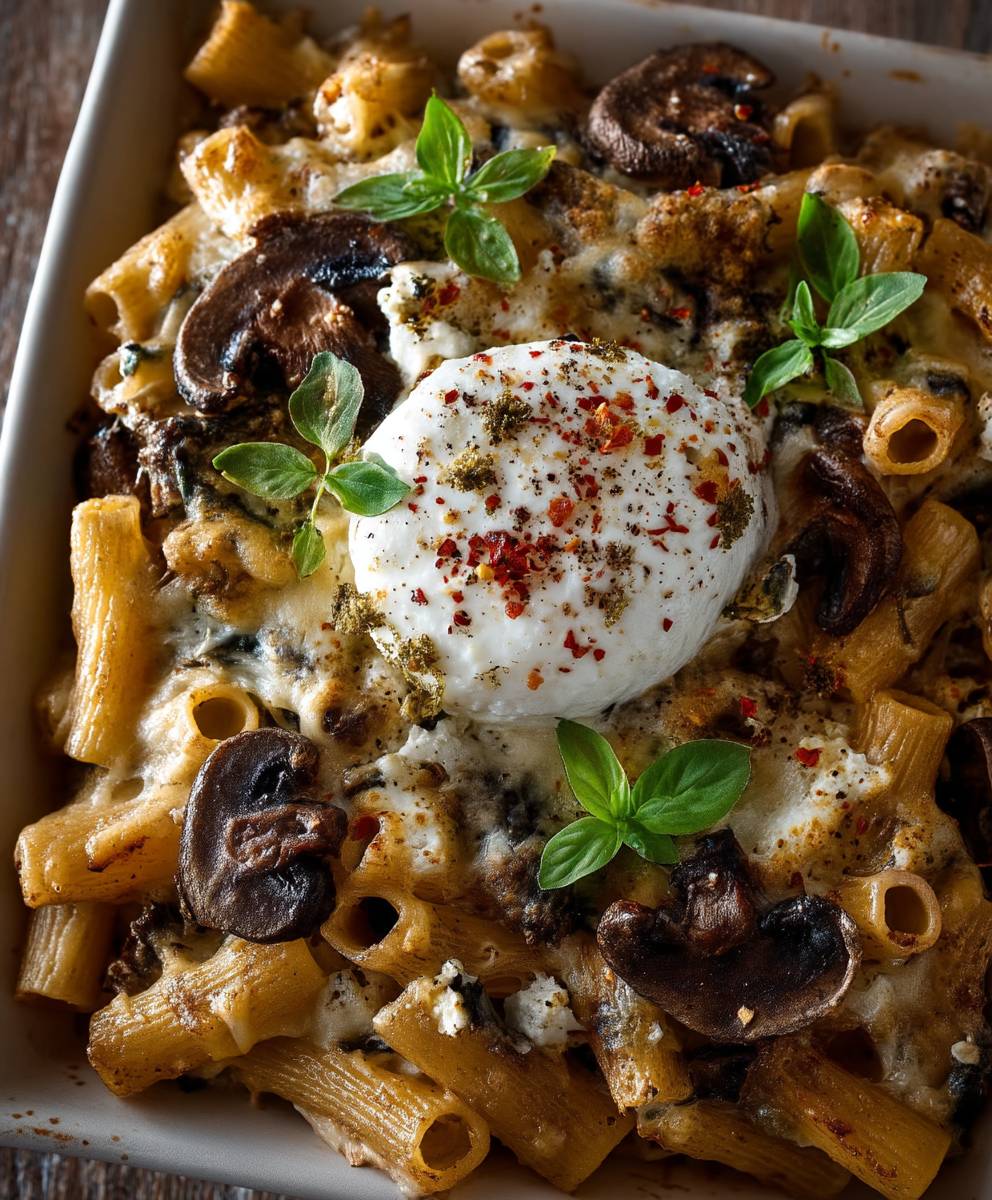 Mushroom Pasta with Burrata