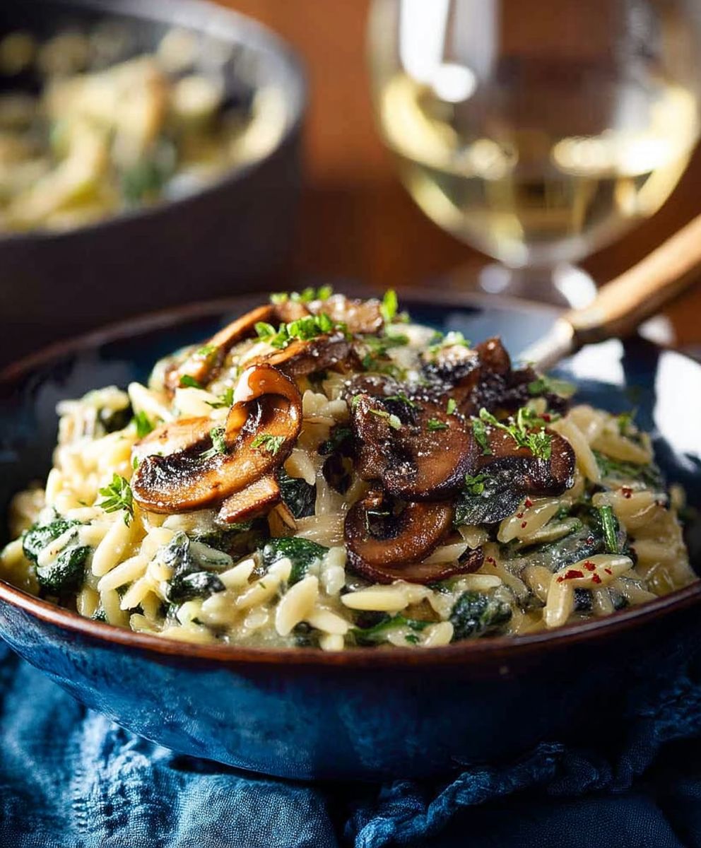 Creamy Mushroom Spinach Orzo