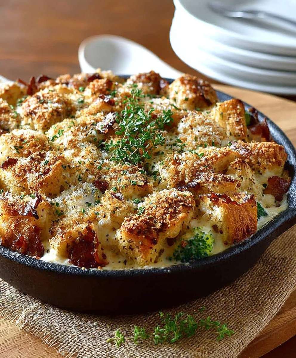 Chicken bacon broccoli strata