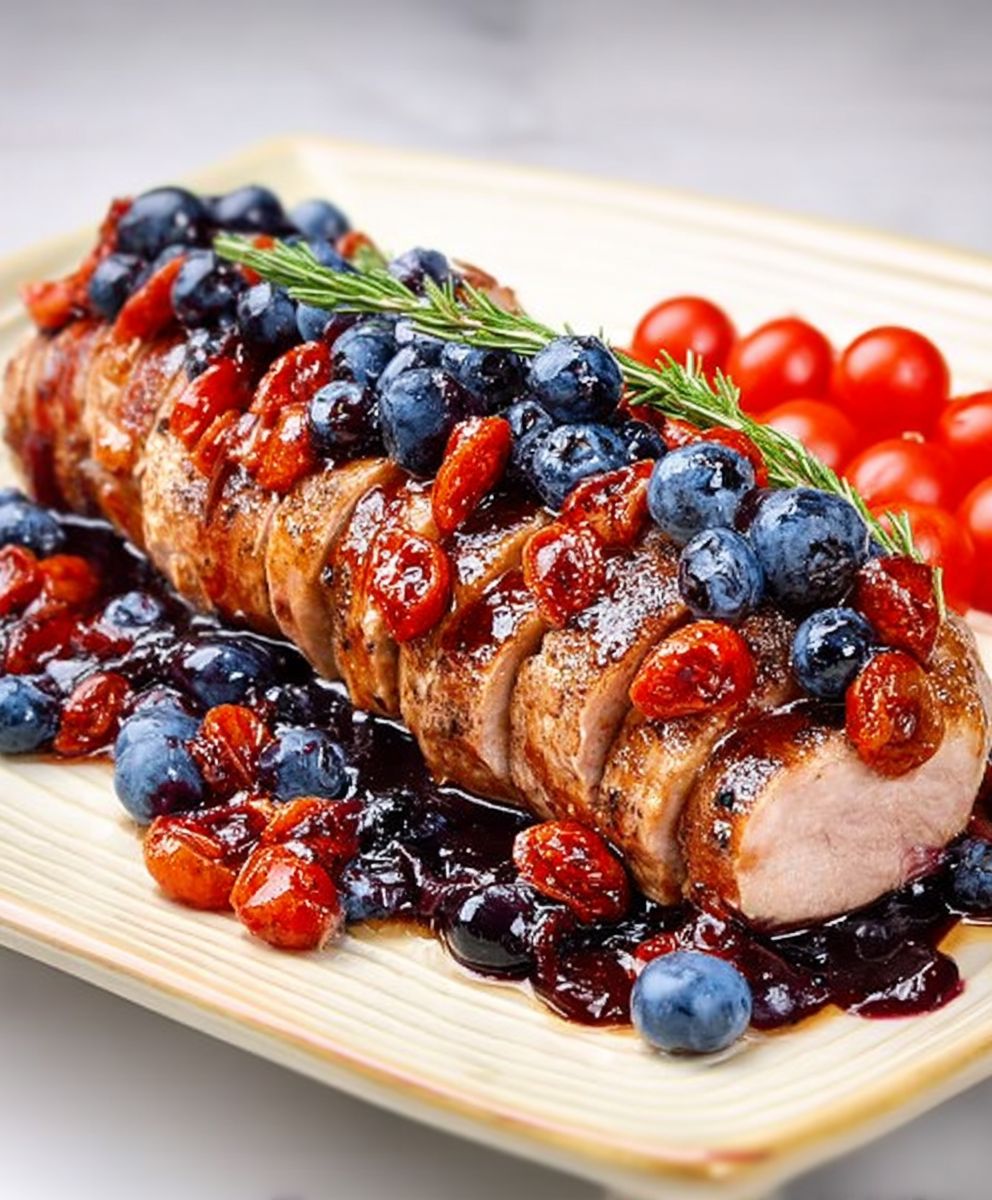 Grilled pork blueberry sauce