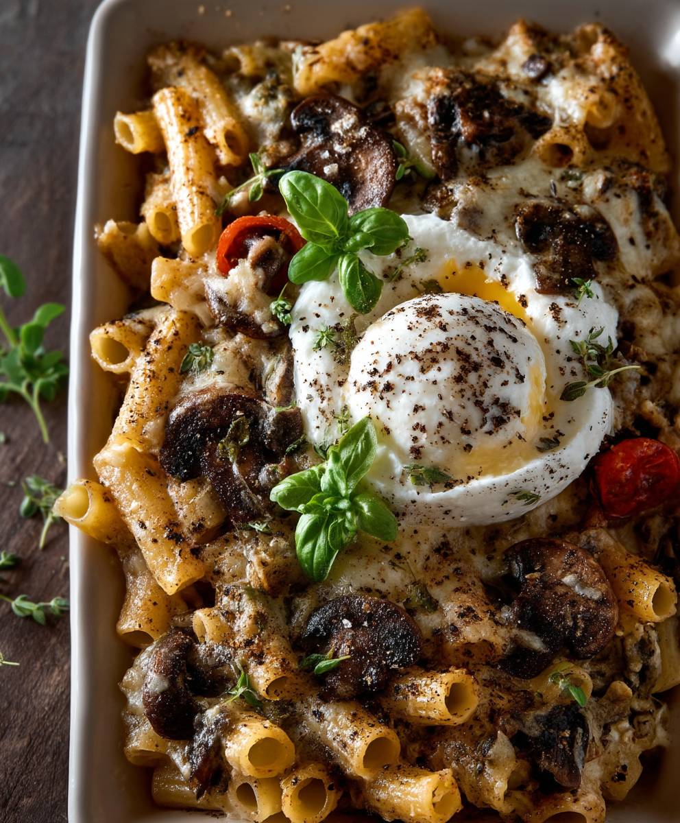 Mushroom Pasta with Burrata
