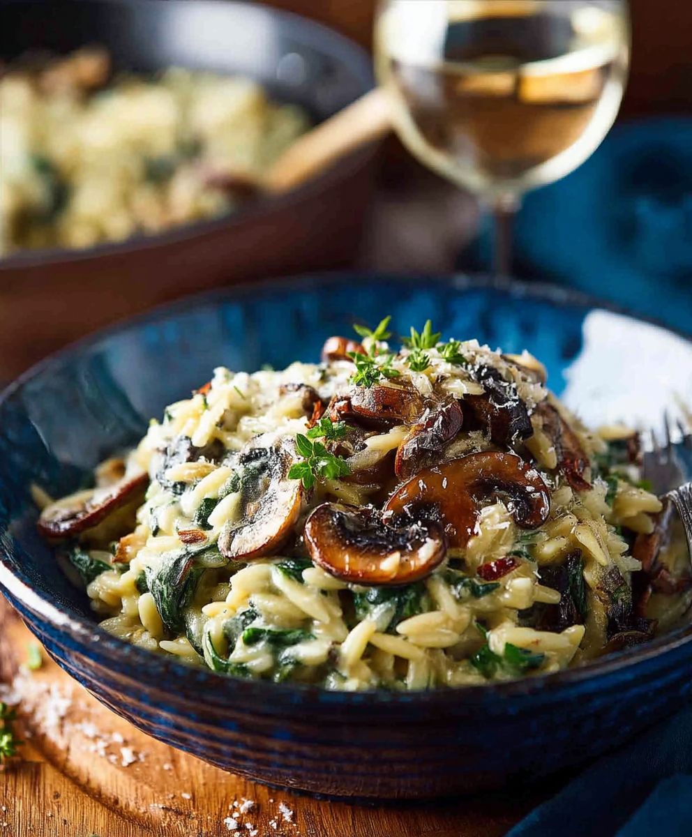 Creamy Mushroom Spinach Orzo