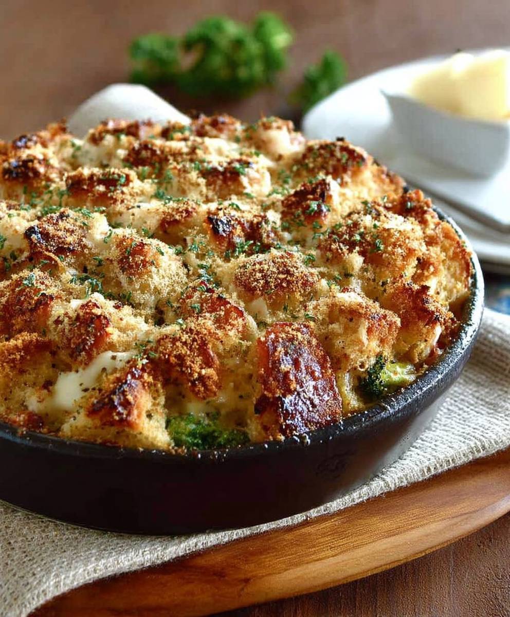 Chicken bacon broccoli strata