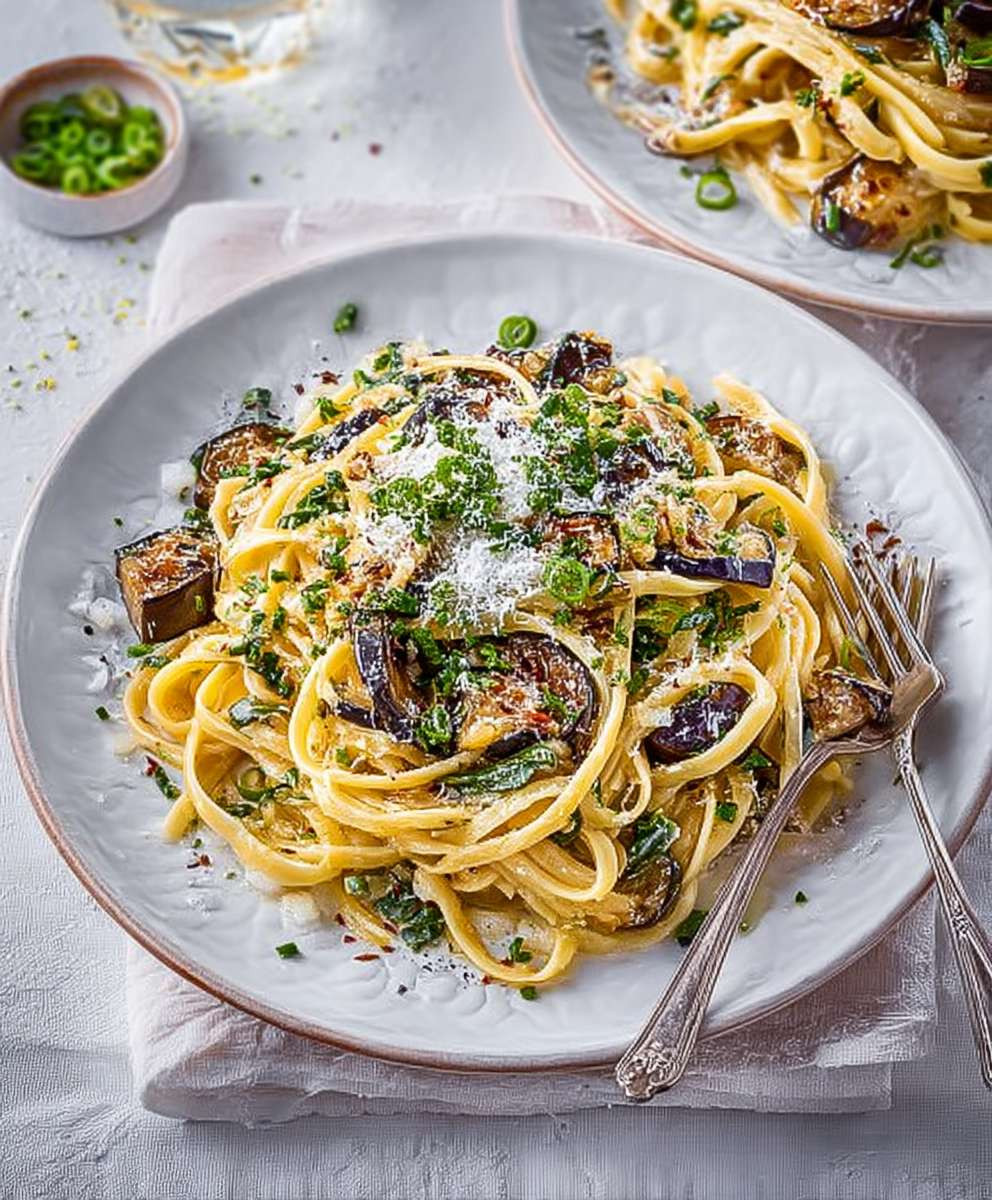 Miso aubergine linguine