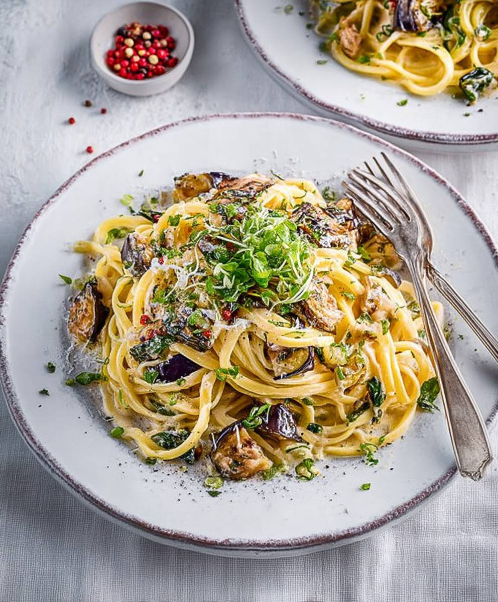 Miso aubergine linguine