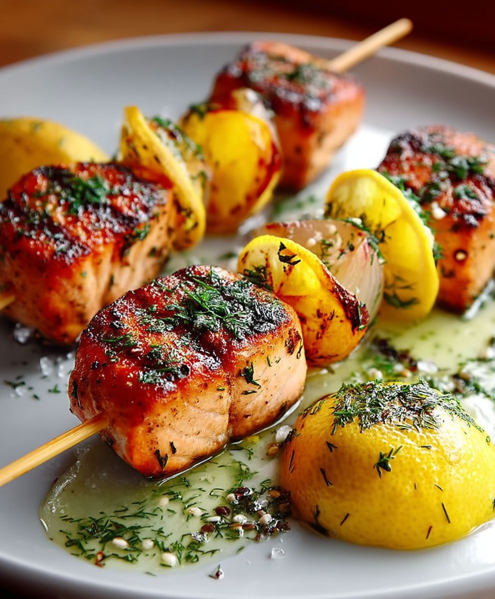 Grilled Lemon Salmon Skewers
