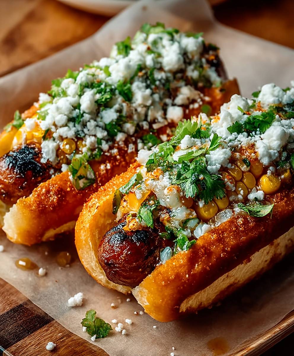 Elote hot dogs