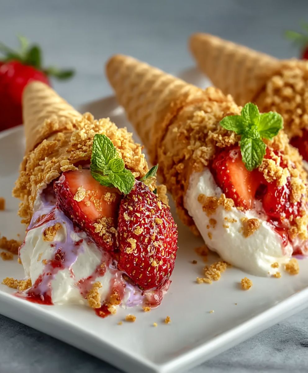 Strawberry Crunch Cheesecake Cones