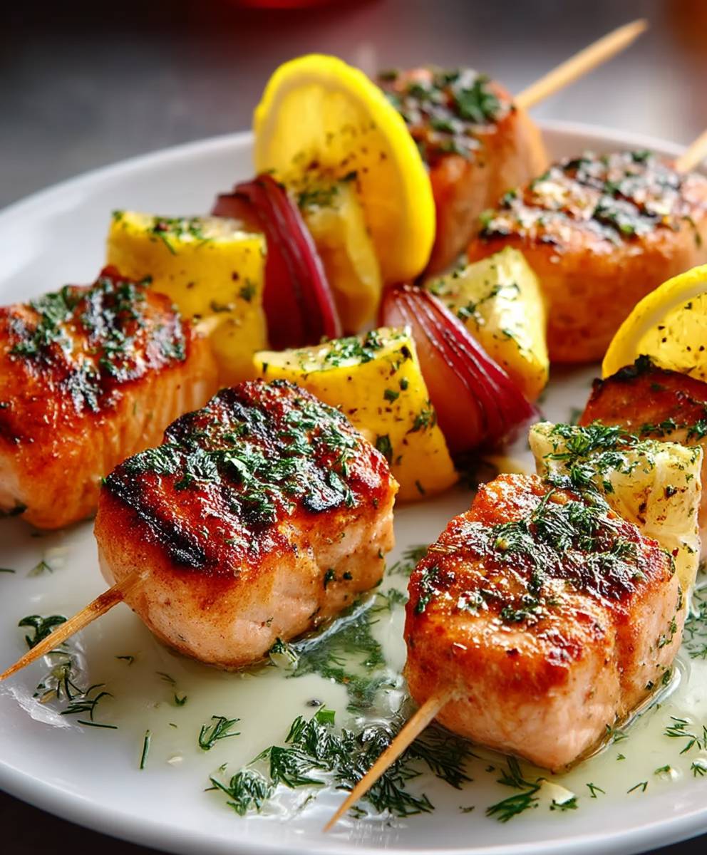 Grilled Lemon Salmon Skewers