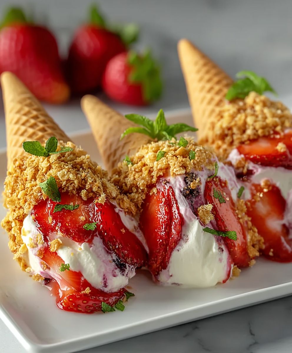 Strawberry Crunch Cheesecake Cones