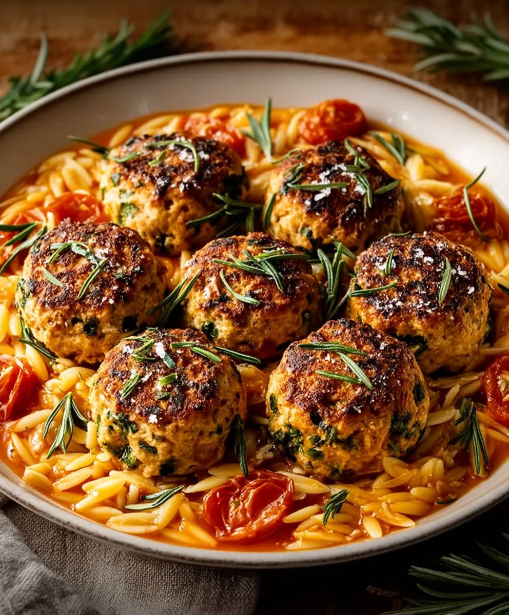 Rosemary Chicken Meatballs Orzo