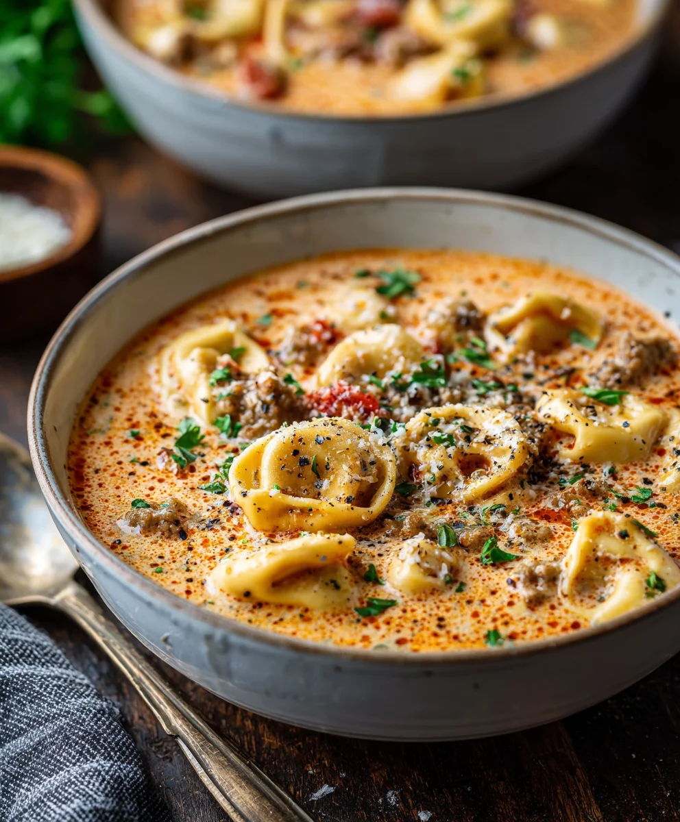 Comforting Creamy Beef Sausage Tortellini Soup