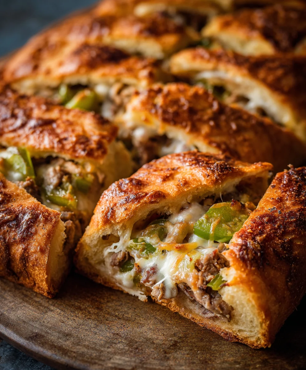 Cheesy Philly Cheesesteak Breadsticks Stuffed with Beef