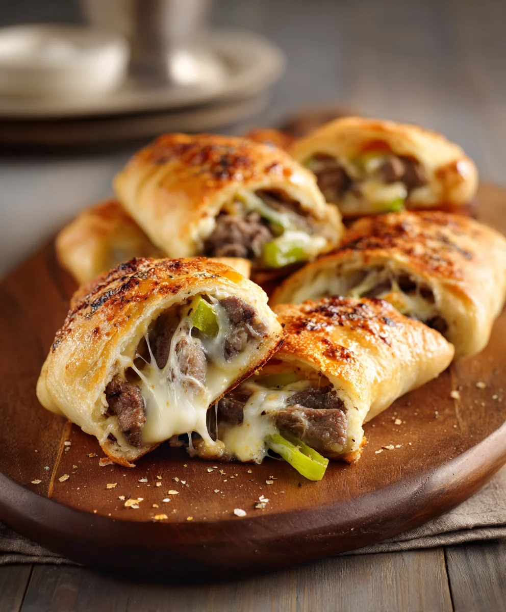 Cheesy Philly Cheesesteak Breadsticks Stuffed with Beef