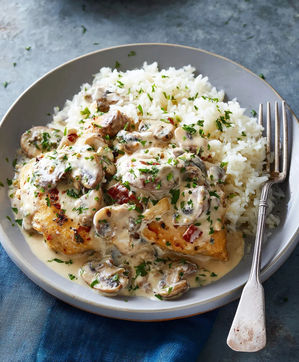 Creamy Smothered Chicken with Rice: Comfort Food Dinner