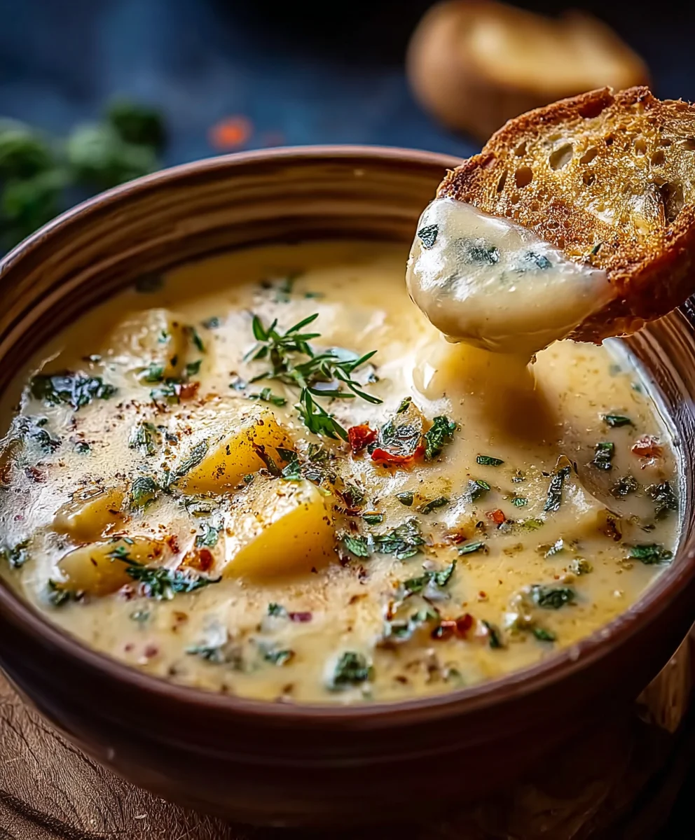 Creamy Hearty Cheddar Garlic Herb Potato Soup Recipe