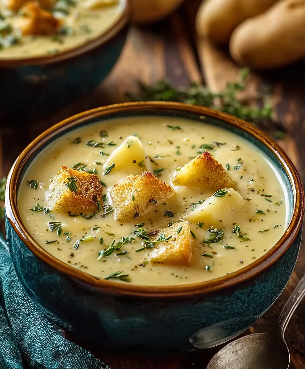 Creamy Hearty Cheddar Garlic Herb Potato Soup Recipe