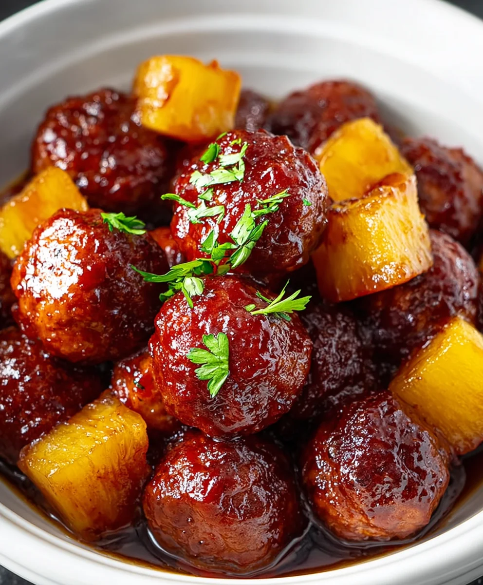 Delicious Slow Cooker Beef Meatball Pineapple Smokies