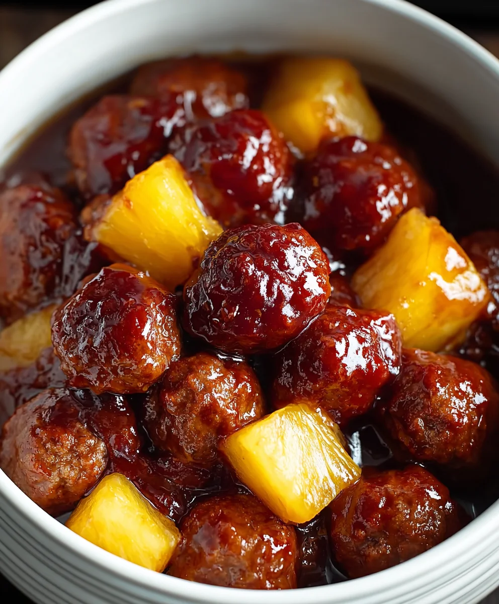 Delicious Slow Cooker Beef Meatball Pineapple Smokies