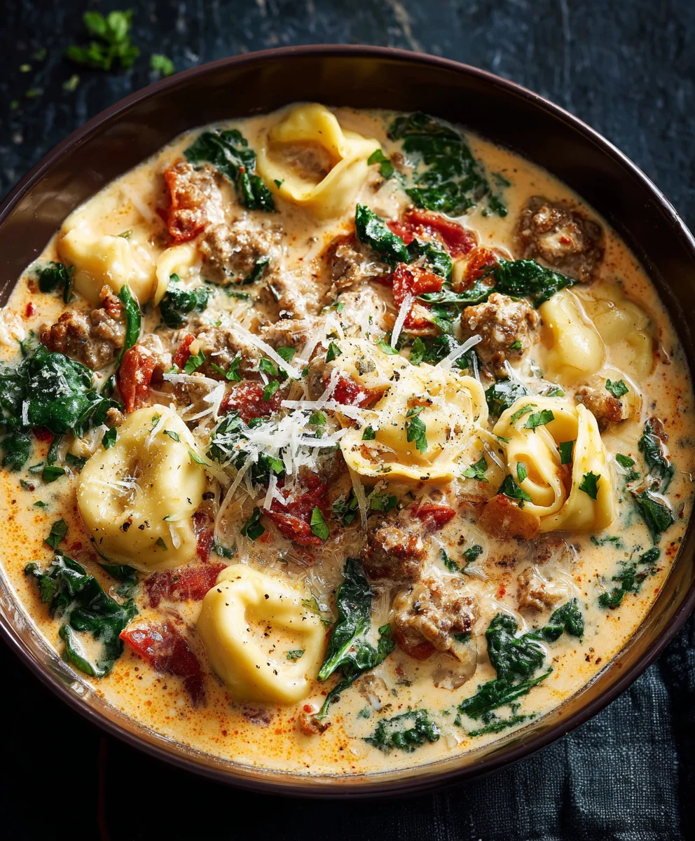 Comforting Creamy Beef Sausage Tortellini Soup