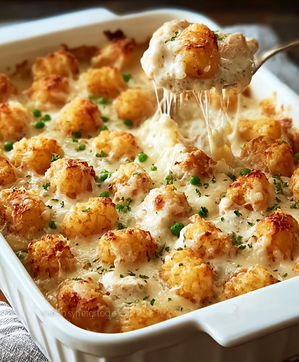 Easy Creamy Chicken Alfredo Tater Tot Casserole Recipe
