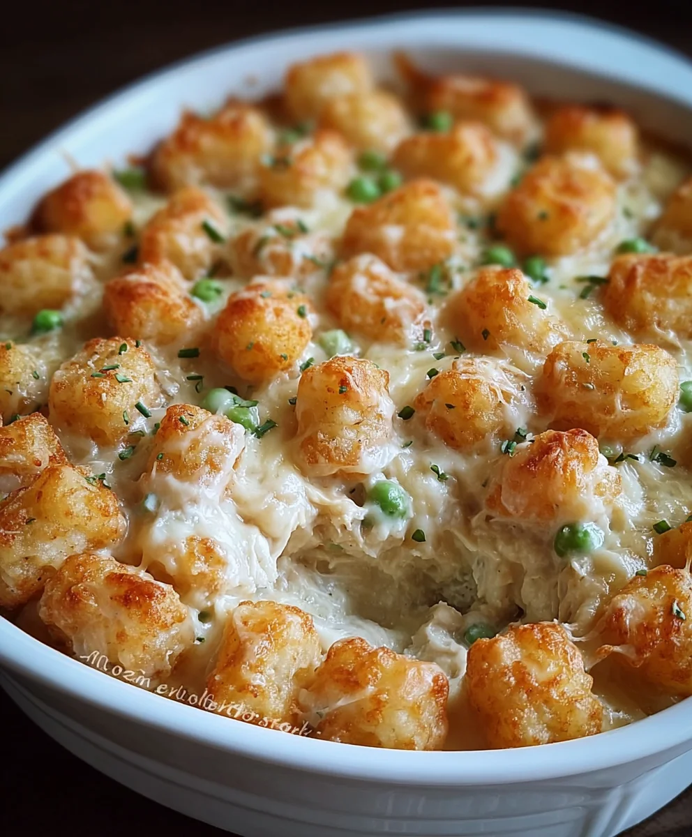 Easy Creamy Chicken Alfredo Tater Tot Casserole Recipe