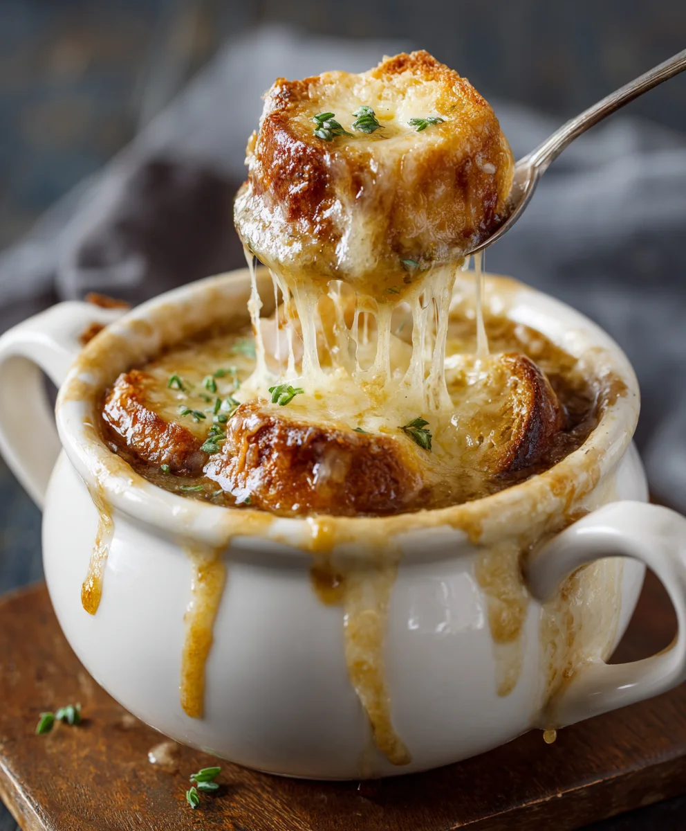 Delicious Crockpot French Onion Soup with Beef Broth!