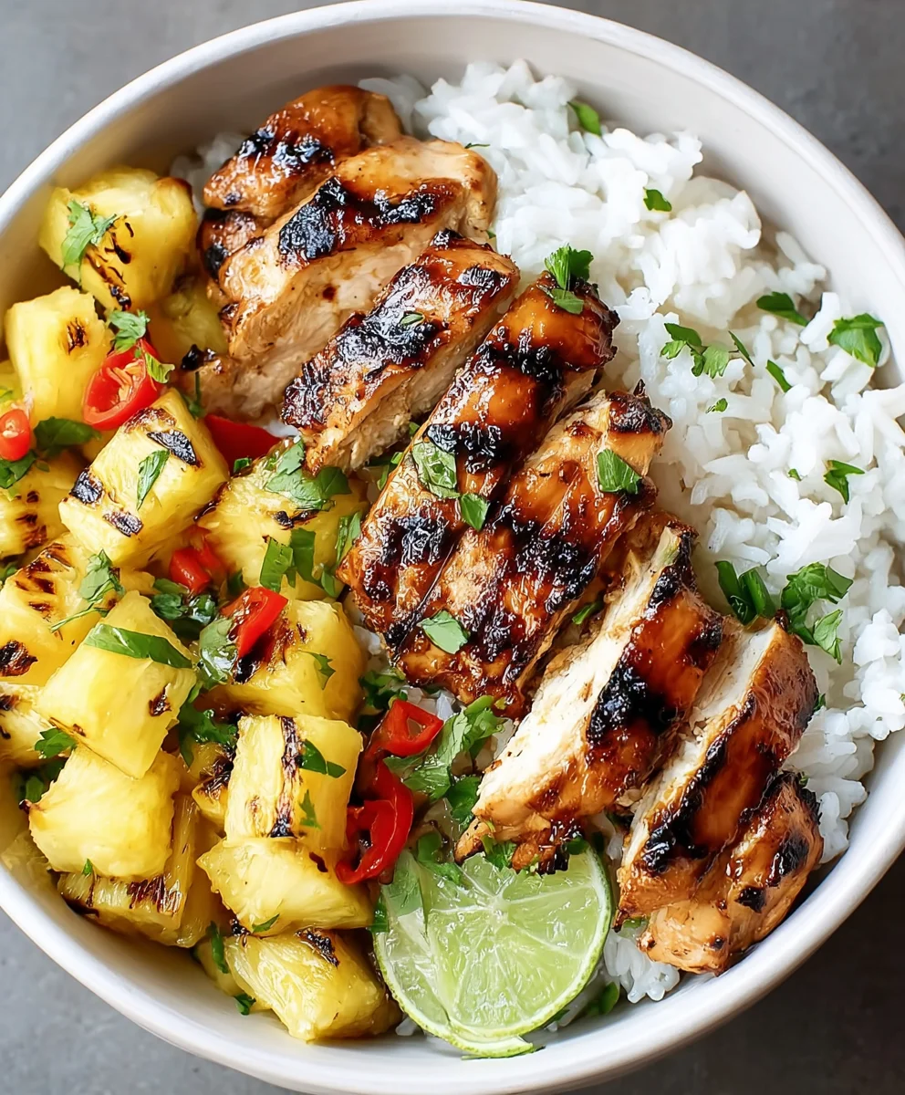 Amazing Grilled Chicken & Pineapple Bowls with Coconut Rice
