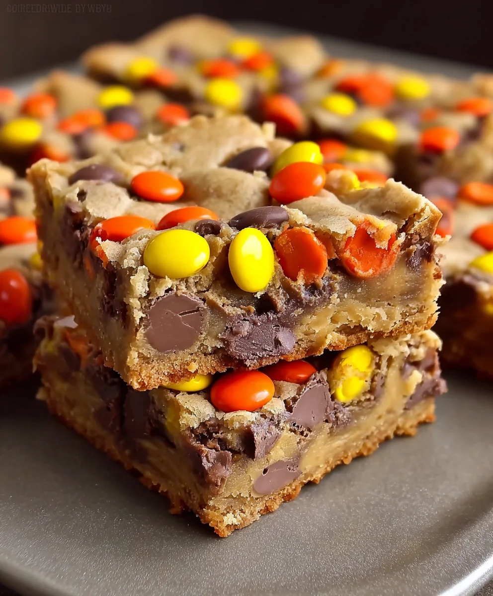 Amazing Reeses Pieces Chocolate Chip Cookie Bars Recipe