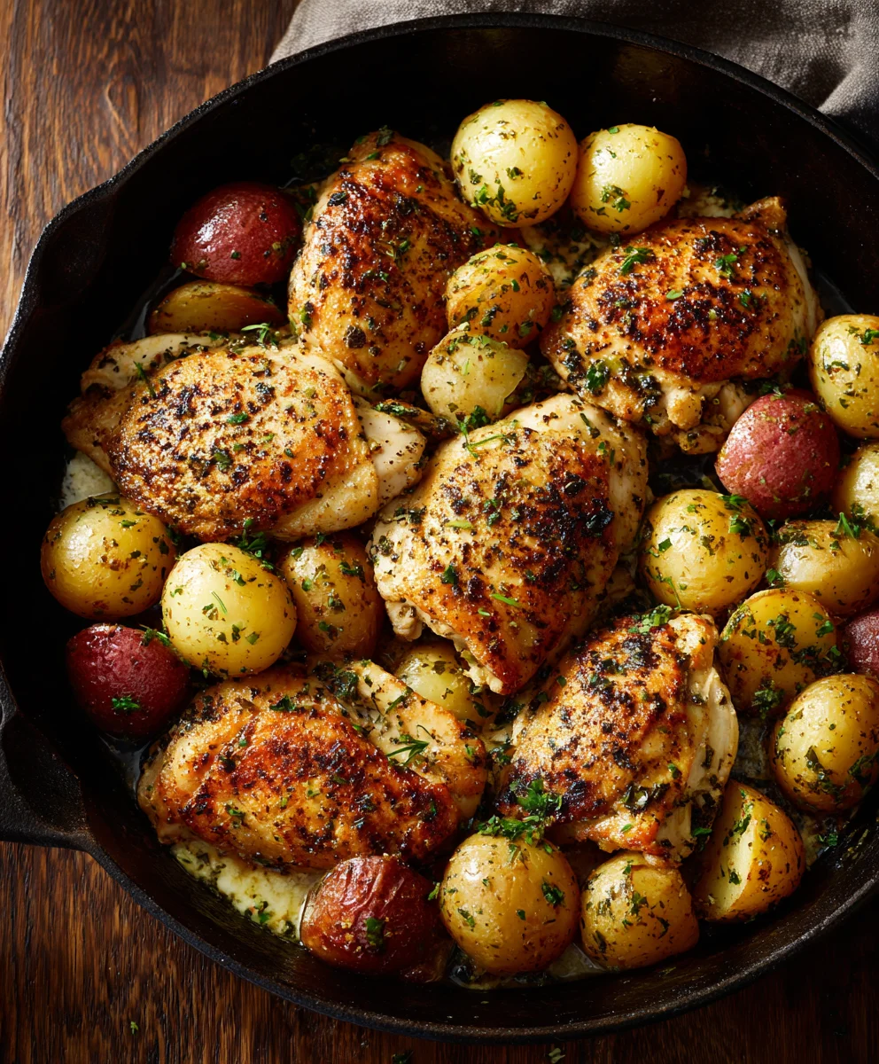 Easy Garlic Butter Chicken & Potatoes Skillet Meal