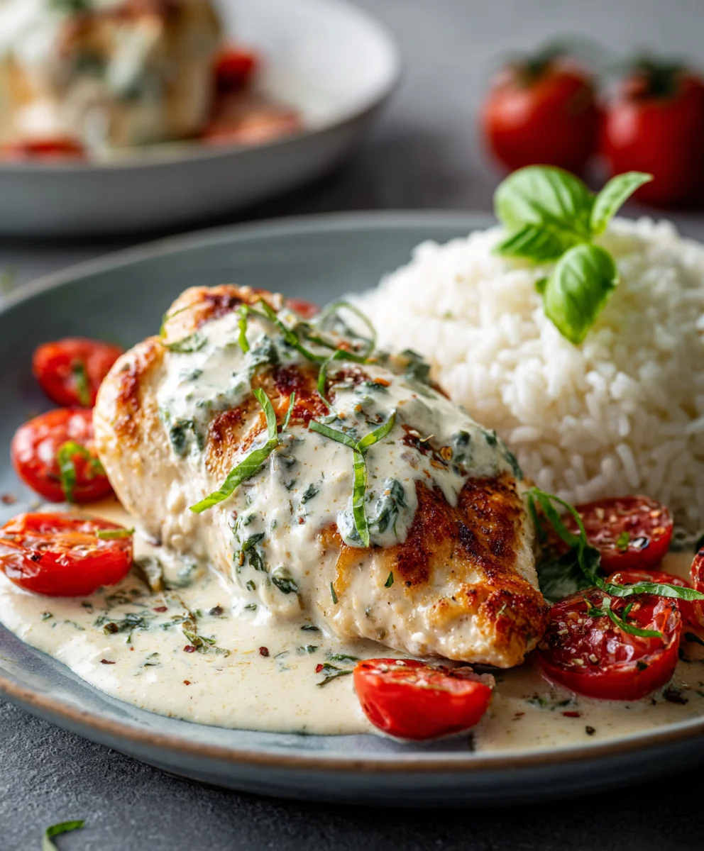 Mozzarella Chicken in Basil Cream Sauce – Quick & Easy!