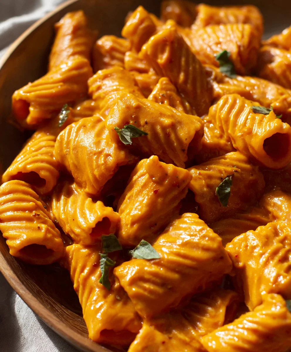 Delicious & High-Protein Vegan Sweet Potato Harissa Pasta