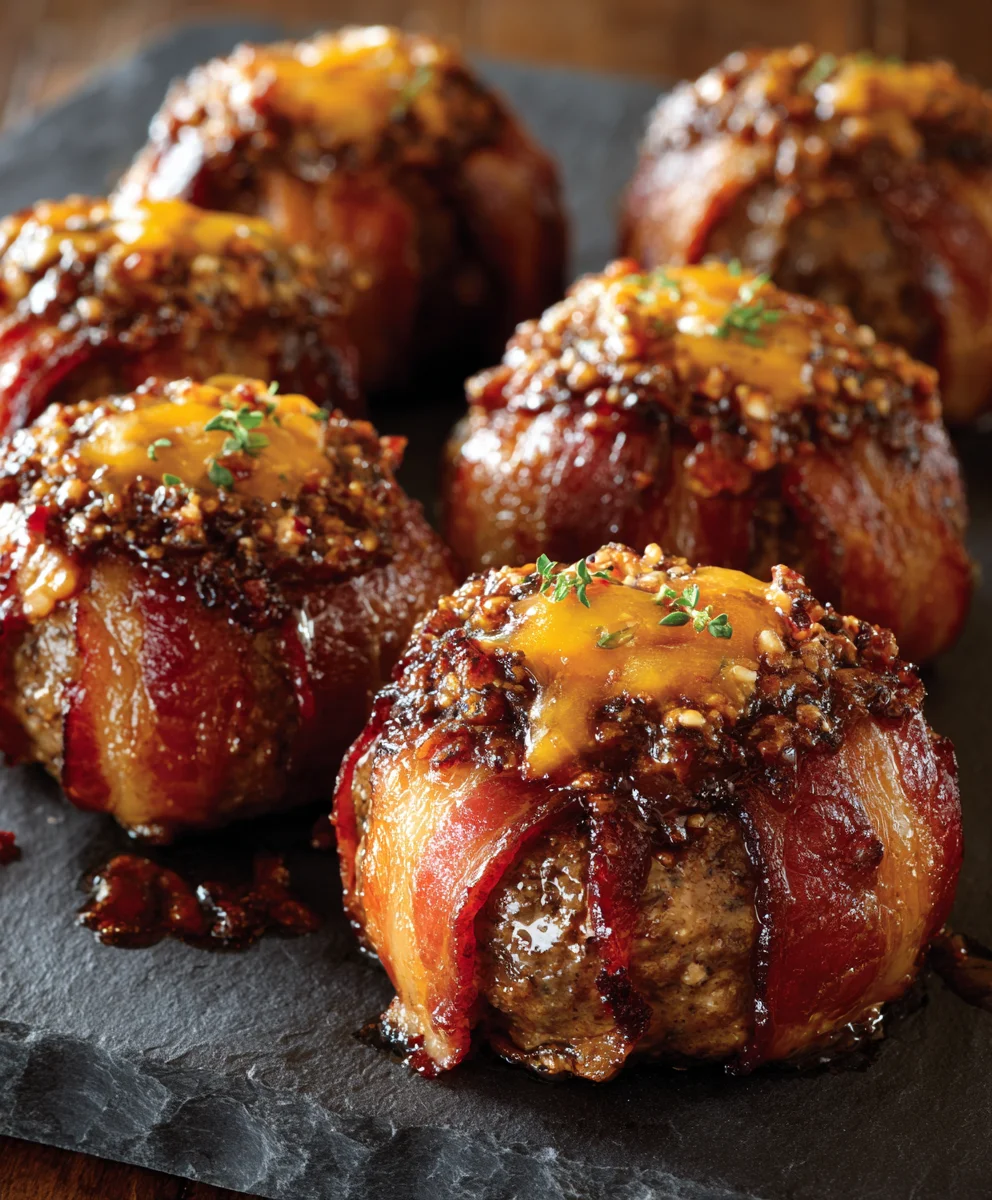 Must-Try Cheddar Stuffed BBQ Beef Bacon Bombs Recipe