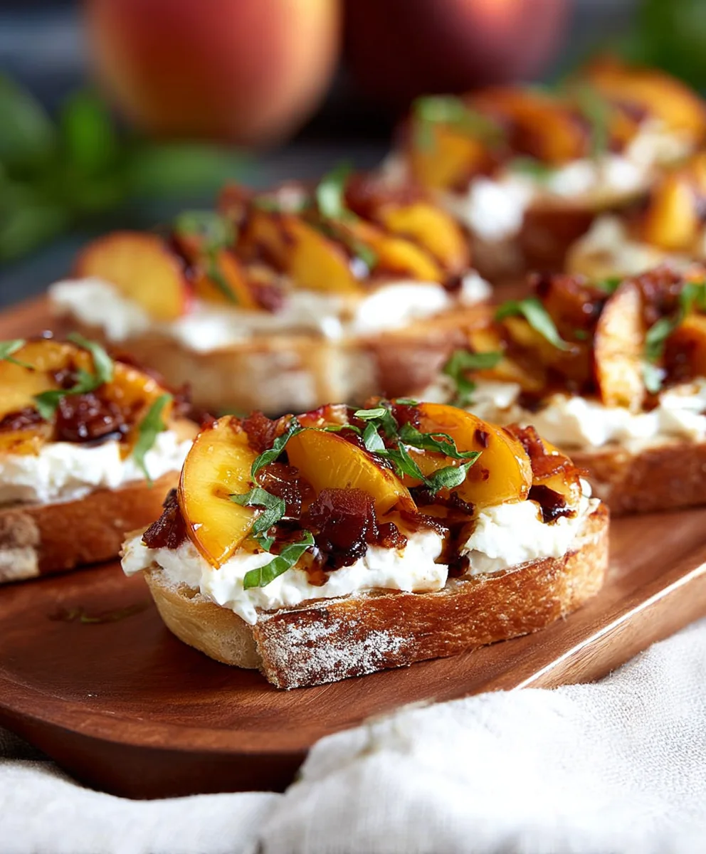 Honey Ricotta Peach Crostini - Crispy Beef Pancetta