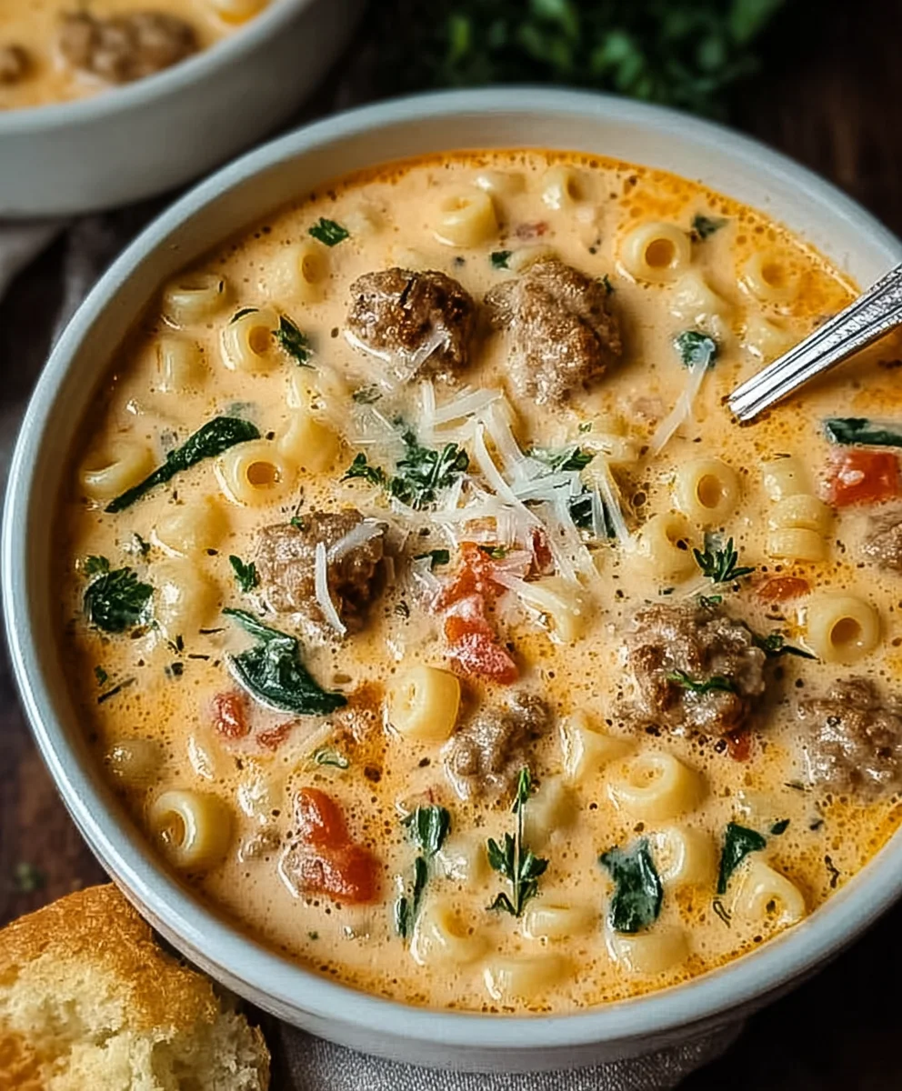 Creamy Beef Sausage Ditalini Soup-Easy Italian Comfort