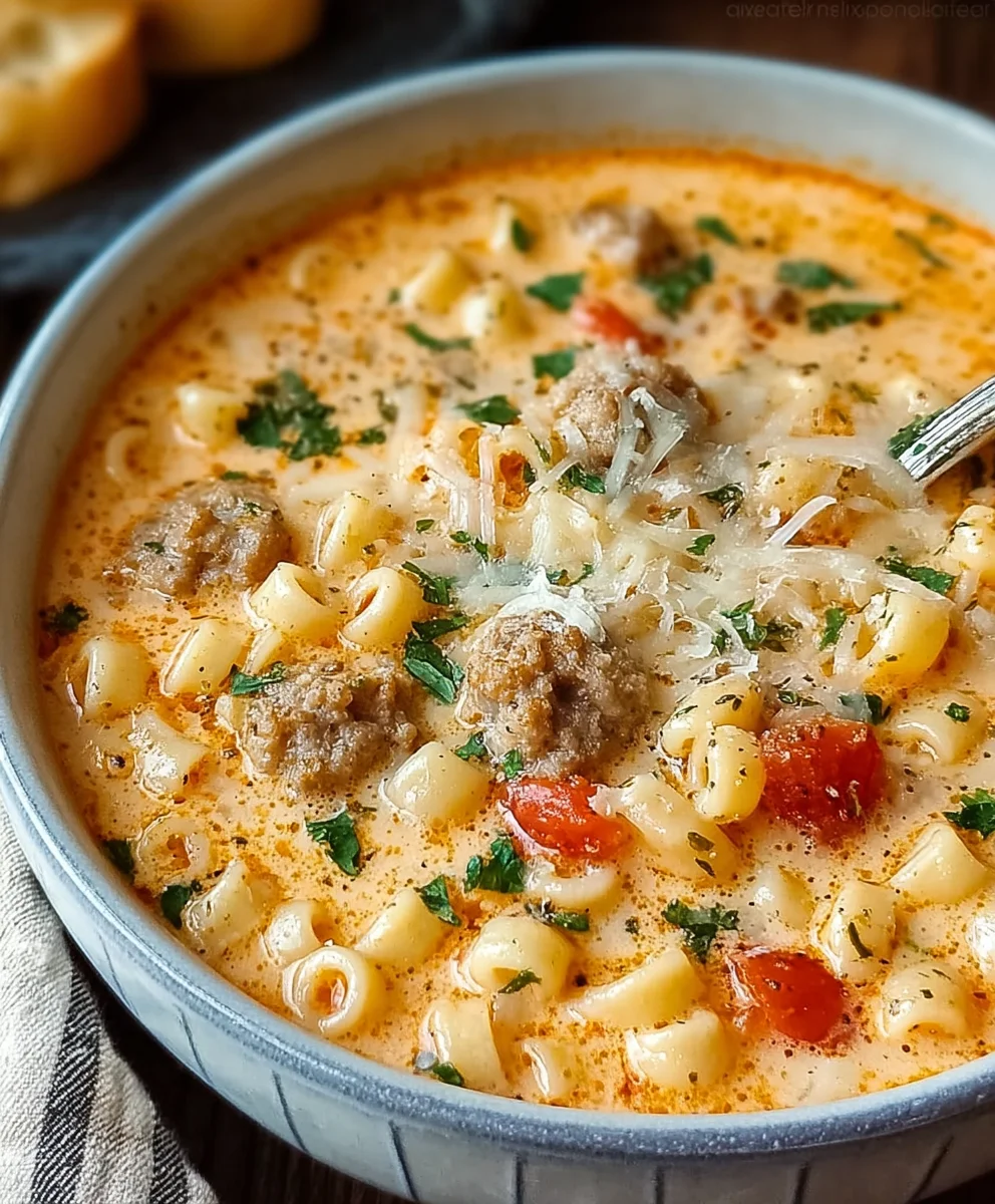 Creamy Beef Sausage Ditalini Soup-Easy Italian Comfort