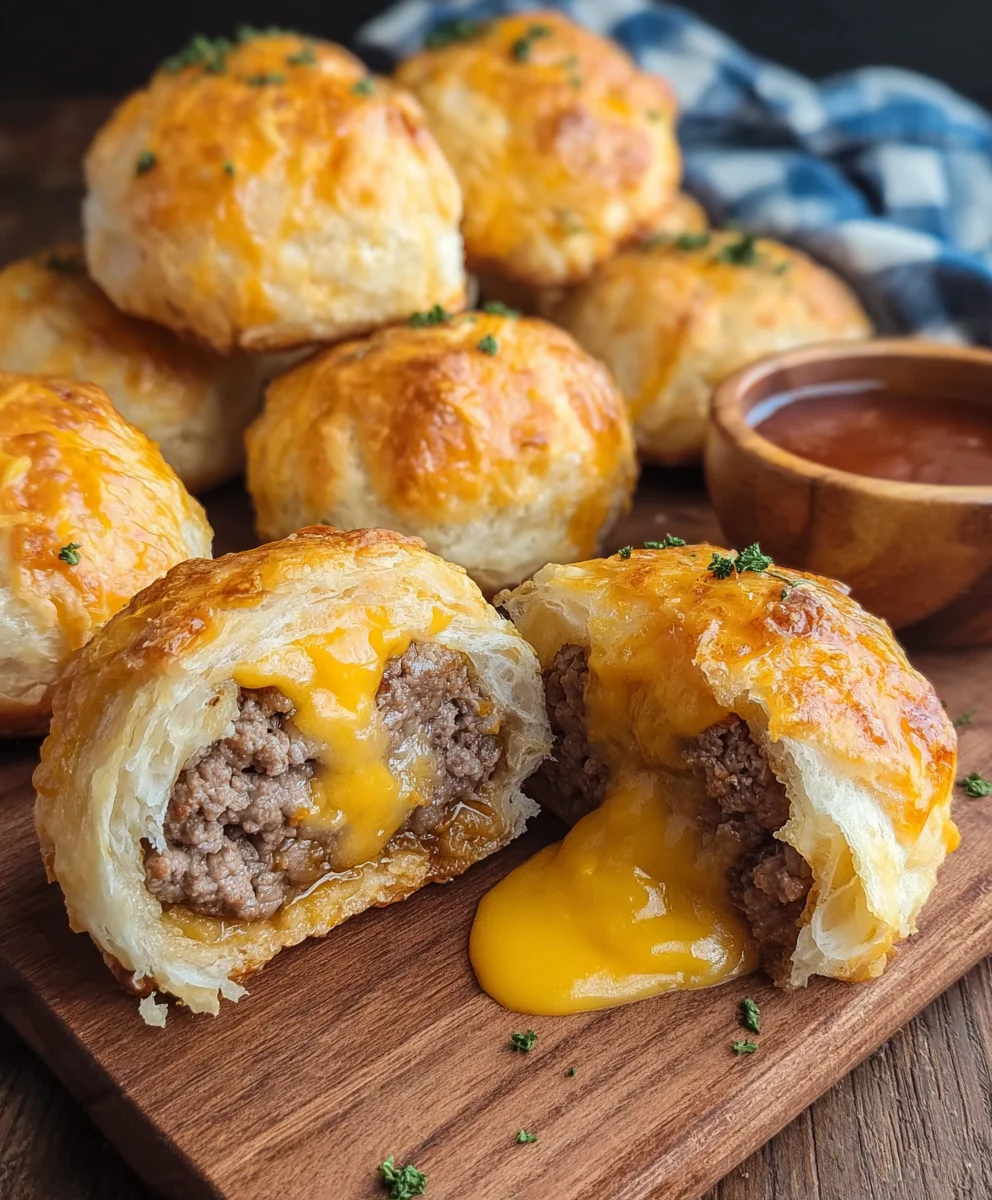 Cheeseburger Biscuit Bombs- Easy Beef & Cheese Bites
