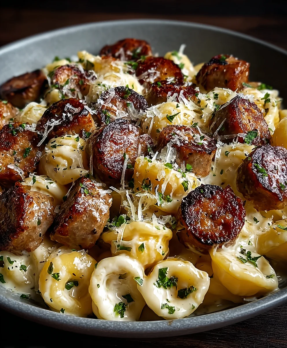 Garlic Butter Beef Sausage Bites & Creamy Parmesan Pasta