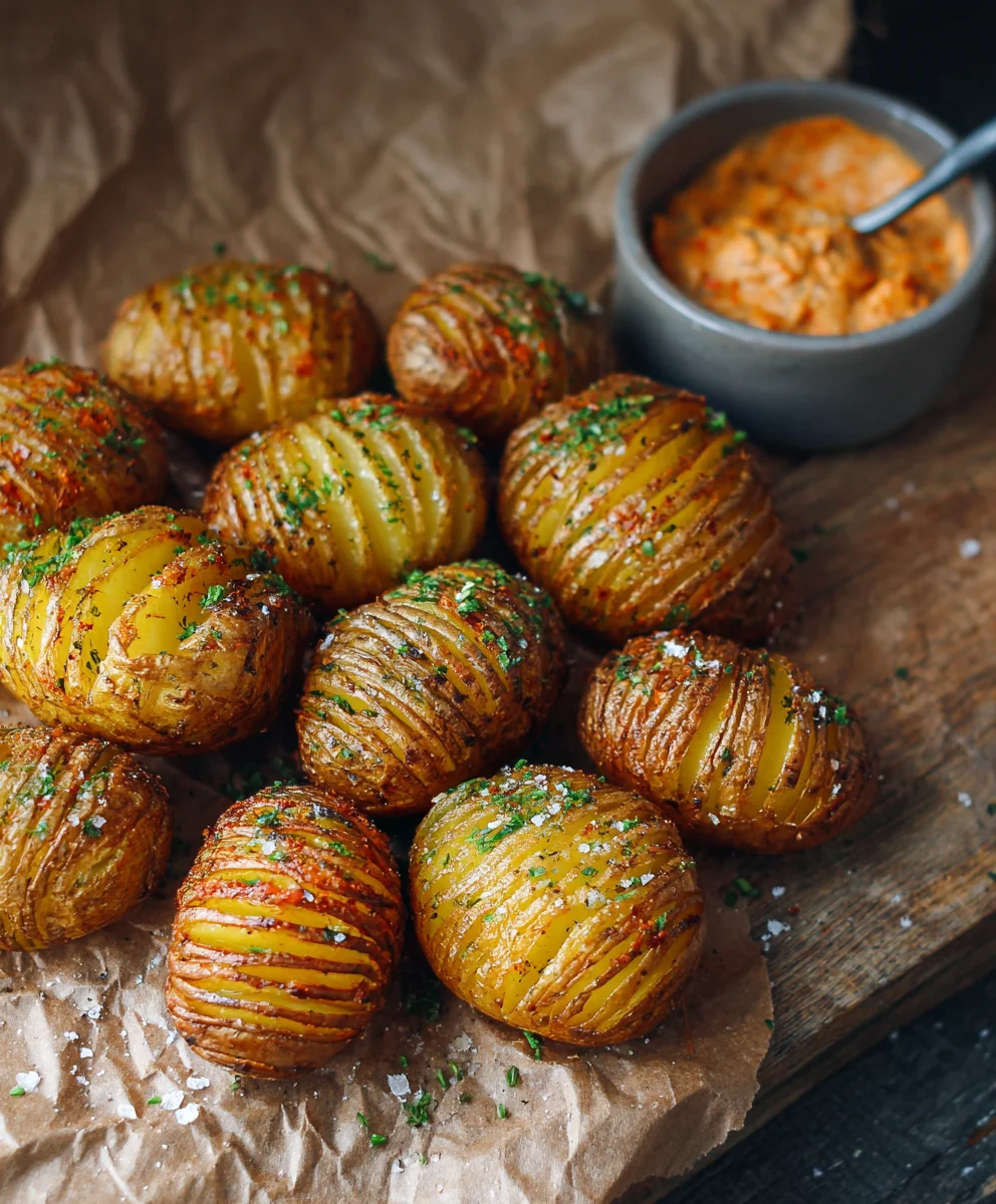 Salt Pepper Mini Hasselback Potatoes Cajun Dip