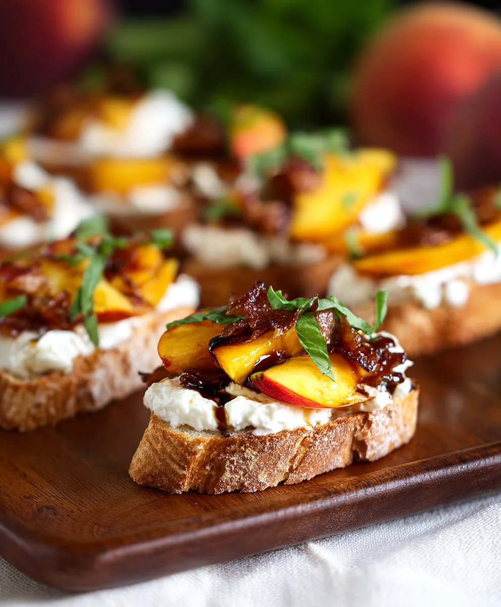 Honey Ricotta Peach Crostini - Crispy Beef Pancetta