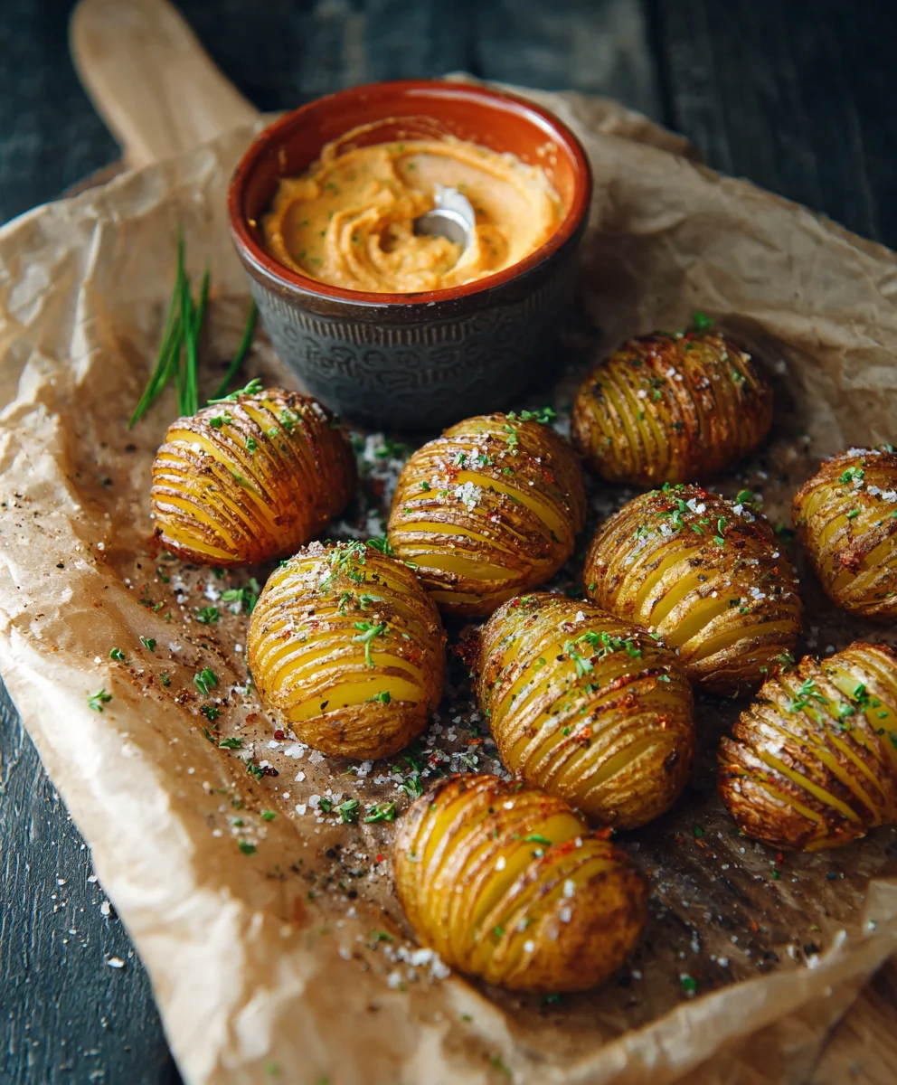 Salt Pepper Mini Hasselback Potatoes Cajun Dip
