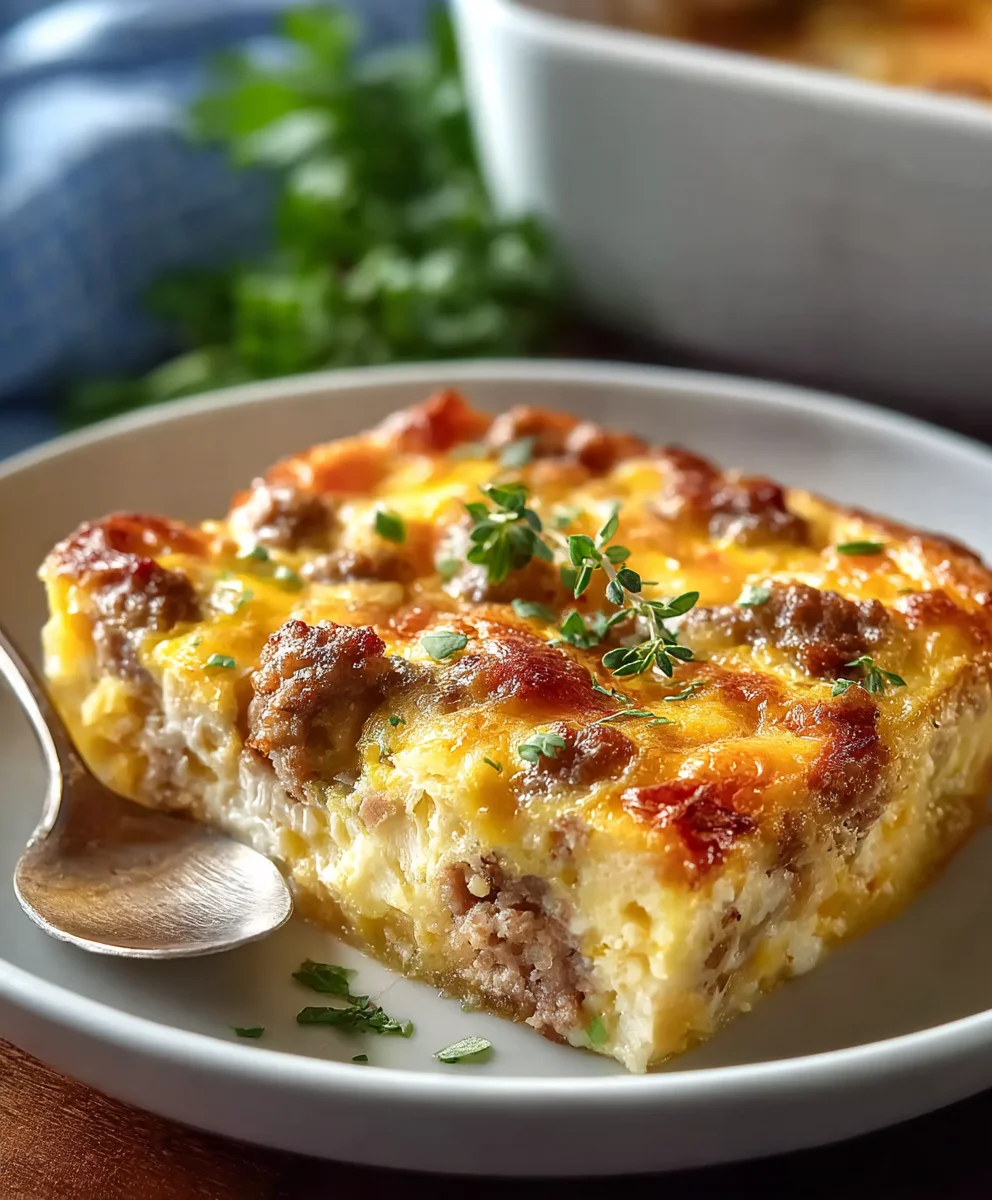 Easy Beef Sausage Egg Casserole- Quick Breakfast Bake