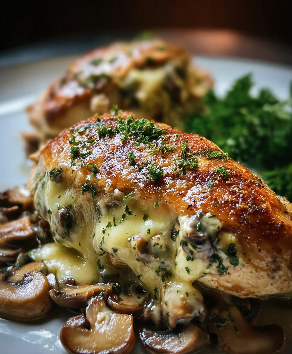 Cheesy Garlic Butter Mushroom Stuffed Chicken Recipe
