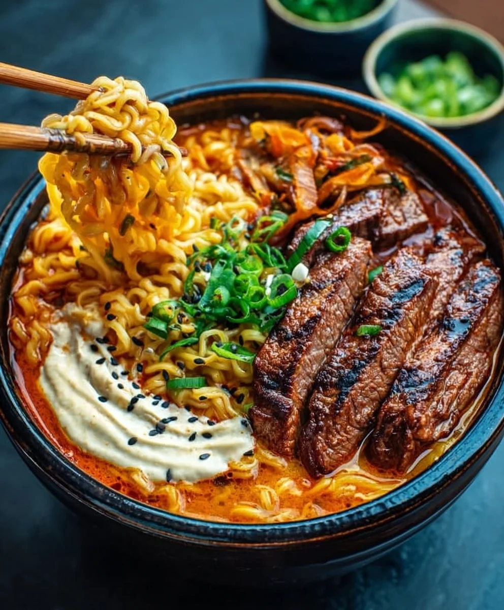 Spicy Korean Ramen Beef Creamy Sauce Recipe