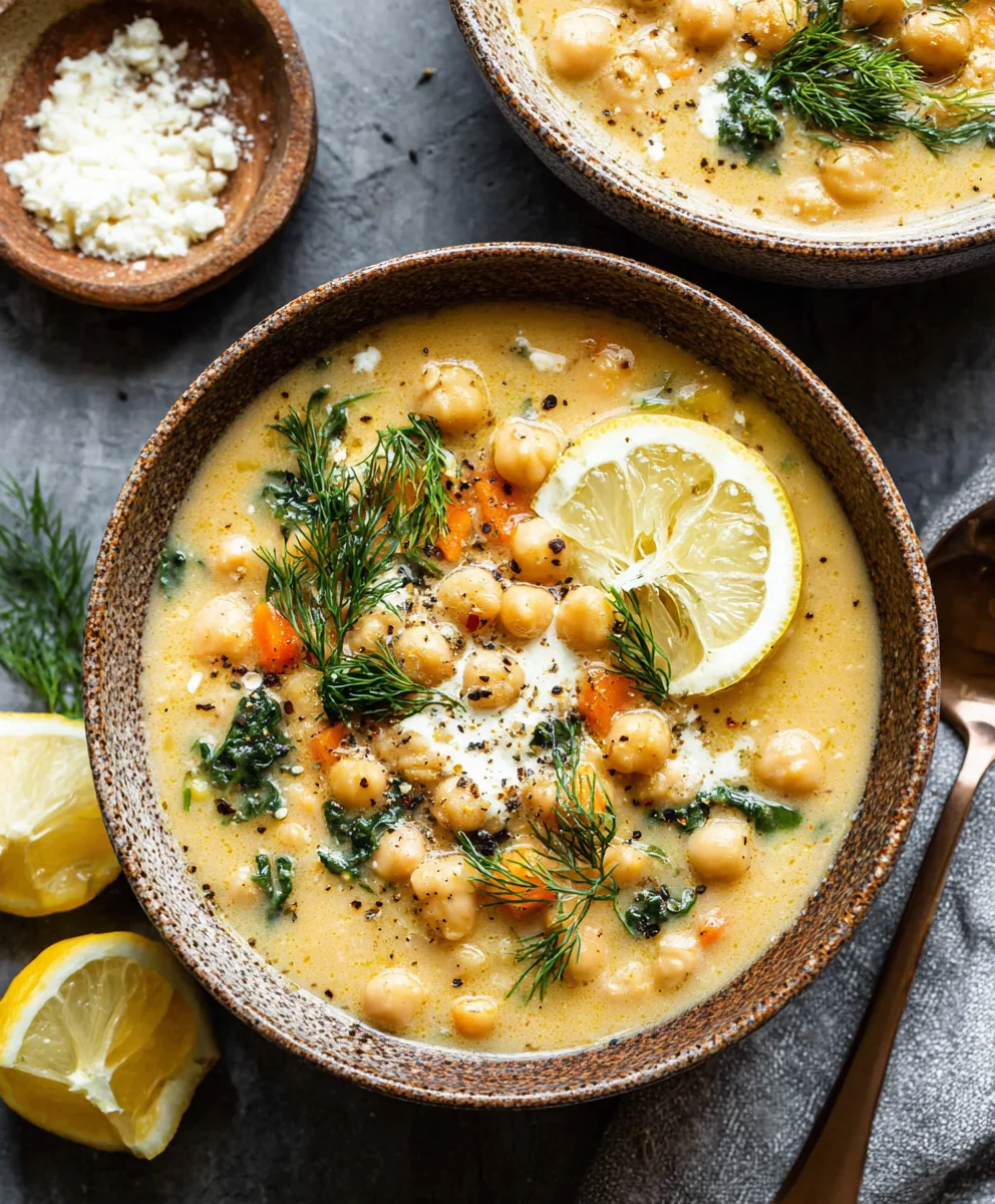 Lemony Greek Chickpea Soup- Bright Flavorful Comfort