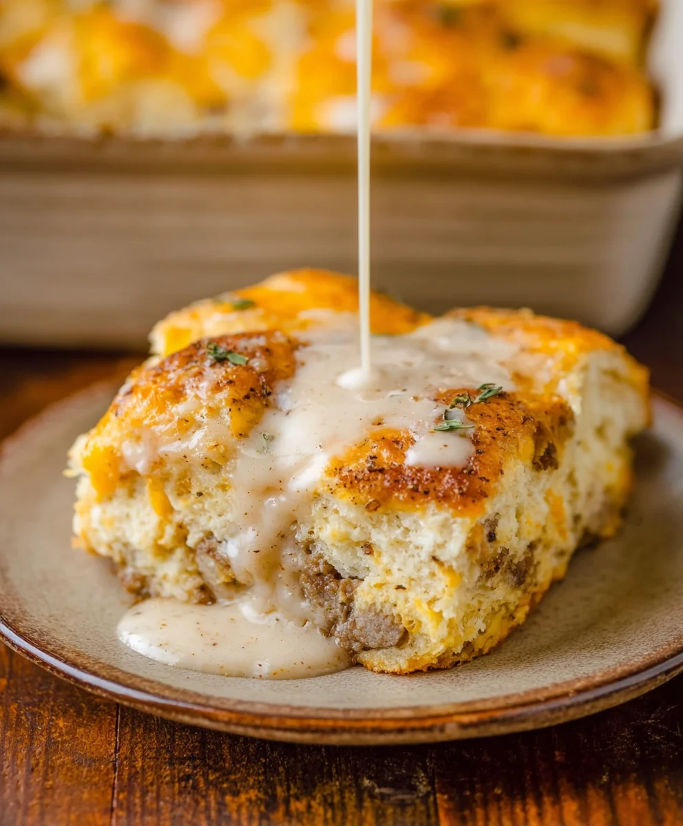 Beef Biscuits and Gravy Breakfast Casserole